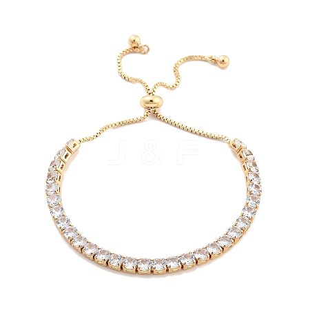 Brass Pave Clear Cubic Zirconia Flat Round Box Chain Slider Bracelets BJEW-B094-12B-G-1