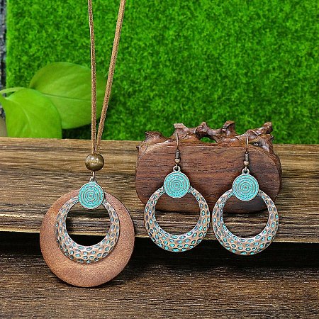 Bohemian Alloy & Wood Pendant Necklaces & Dangle Earrings Sets WG8FC17-03-1