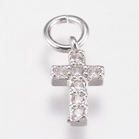 Brass Micro Pave Cubic Zirconia Tiny Cross Charms LS-ZIRC-E147-62P-1