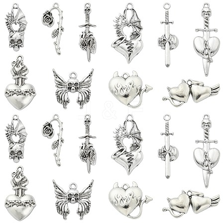 50Pcs 10 Styles Gothic Tibetan Style Alloy Pendants TIBEP-CJ0002-53-1