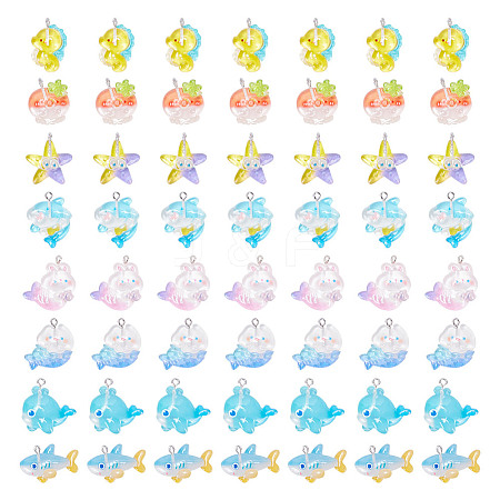 ARRICRAFT 40Pcs 8 Styles Ocean Theme Transparent Resin Cartoon Pendants RESI-AR0001-44-1