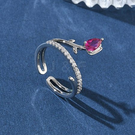 Brass Micro Pave Cubic Zirconia Cuff Open Rings for Women RJEW-L343-05P-01-1