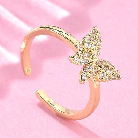 Adjustable Brass Micro Pave Clear Cubic Zirconia Cuff Rings LS-RJEW-G096-42G-1