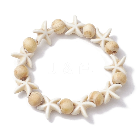 Beach Starfish Dyed Synthetic Turquoise Stretch Bracelets BJEW-JB10289-02-1