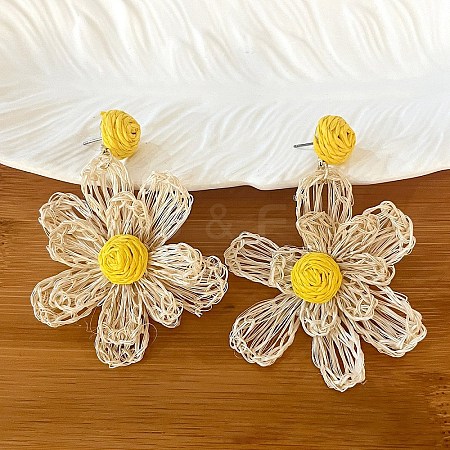 Bohemian Raffia with Linen Stud Dangle Earrings FS-WG91701-08-1