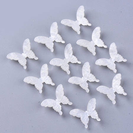  Jewelry Beads Findings Cellulose Acetate(Resin) Cabochons, Butterfly, Creamy White, 17~18x21~22x7~8mm