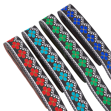 Fingerinspire 14M 4 Colors Ethnic Style Polyester Ribbon OCOR-FG0001-49B-1