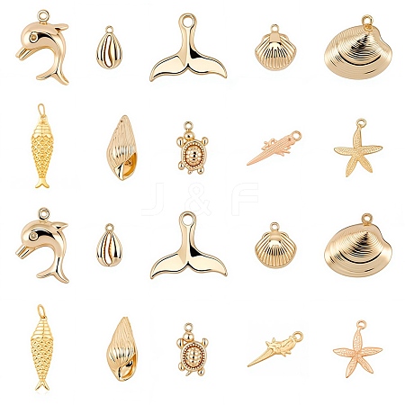 Ocean Theme Brass Pendants KK-SC0001-54G-1