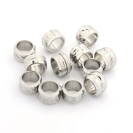 304 Stainless Steel Mixed Style Column Large Hole Beads STAS-J012-M-1