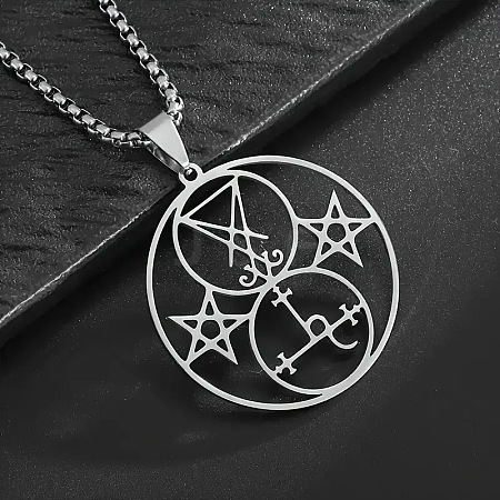 304 Stainless Steel Hollow Witchcraft Pentagram Pendant Necklaces LS-FS-WGCC915-01-1