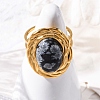 Oval Natural Snowflake Obsidian Finger Rings RJEW-M063-01G-18-4