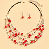 Bohemian Ethnic Style Alloy & Plastic Pearl & Glass Round Beaded Multilayer Necklaces & Dangle Earrings Sets FS-WG56E61-05-1