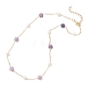 Natural Lepidolite Star & Natural Freshwater Pearl & Brass Link Chain Necklaces NJEW-JN05687-03-5