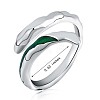 Rhodium Plated 925 Sterling Silver Vintage Open Cuff Ring with Green Enamel for Women JR884A-3