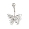 Brass Pave Clear Cubic Zirconia Curved Barbell Butterfly Belly Rings AJEW-L099-01A-P-2
