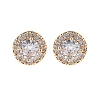 Rack Plating Flat Round Brass Clear Cubic Zirconia Stud Earrings EJEW-M090-19G-03-1