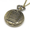 Alloy Flat Round Pendant Necklace Pocket Watch WACH-N012-07-2