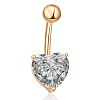 Real 18K Gold Plated Body Jewelry Heart Cubic Zirconia Brass Navel Ring Navel Ring Belly Rings AJEW-EE0001-01A-1
