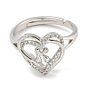 Heart with Letter Rack Plating Brass Micro Pave Clear Cubic Zirconia Adjustable Rings for Women RJEW-I105-01P-K-2