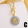 Duo Tone Religion Brass Micro Pave Clear Cubic Zirconia Flat Round Pendant Necklaces WGC6F64-03-1