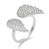 Wing Rack Plating Brass Micro Pave Cubic Zirconia Open Cuff Rings for Women RJEW-Z059-07P-1