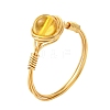 Copper Wired Natural Amber Finger Rings for Women RJEW-JR01052-03-3