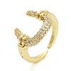 Rack Plating Brass Micro Pave Cubic Zirconia U Shape Open Cuff Rings for Women RJEW-C080-03G-1