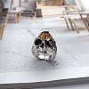 925 Sterling Silver Skull with Dragon Eye Open Cuff Ring with Glass RJEW-BB72269-A-2