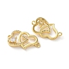 Rack Plating Brass Cubic Zirconia Double Heart Connector Charms KK-C084-32E-G-2