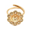 Flower Brass Micro Pave Cubic Zirconia Cup Peg Ring Settings for Half-drilled Beads KK-NH0009-04G-2