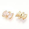 Brass Pave Clear Cubic Zirconia Connector Charms KK-N254-167G-2