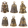 6Pcs 6 Styles Tibetan Style Brass Bell Pendants KK-FH0008-31-1