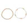 2Pcs Natural Fossil & Glass Round Beaded Stretch Bracelets for Women BJEW-JB13308-2
