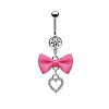 304 Stainless Steel Pave Cubic Zirconia with Cloth Bowknot Heart Dangle Belly Rings FS-WG03D58-05-1