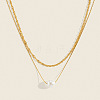 304 Stainless Steel Double Layer Necklaces with White Round Faux Pearl Pendants for Women KQ2558-1