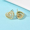 Brass Micro Pave Clear Cubic Zirconia Heart Stud Earrings EJEW-F400-28A-G-2