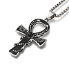 304 Stainless Steel Pave Natural Tiger Eye Ankh Cross Pendant Box Chain Necklaces STAS-D196-04P-2