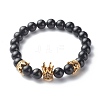 Natural Black Stone Round Beads Stretch Bracelets BJEW-JB06606-04-1