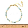 Natural Larimar Faceted Cube and Natural Cultured Freshwater Pearl Beaded Bracelets with Brass Round Beads BJEW-JB14416-4