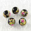 Rose Flower Pattern Printed Round Glass Beads GFB-R004-10mm-M21-2
