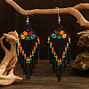 Bohemian Style Handmade Earrings with Glass Beads and Tassels QT0672-2-1