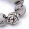 Round Natural Black Silk Stone/Netstone Bead Strands G-R345-4mm-20-4