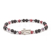 Natural & Synthetic Mixed Gemstone Beaded Stretch Bracelet with Clear Cubic Zirconia Cross for Women BJEW-JB08247-3