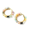 201 Stainless Steel & Resin Beaded Flower Hoop Earrings EJEW-JE07175-01-4