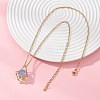Brass Macrame Pouch Dyed Natural Blue Agate Inside & 304 Stainless Steel Pendant Necklaces for Women NJEW-JN05607-01-2