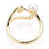 Brass Hollow Heart Open Cuff Rings with Natural Pearl PEAR-N020-05L-3
