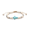 Synthetic Magnesite Braided Bead Bracelet with Synthetic Turquoise(Dyed) Cross BJEW-TA00146-01-1