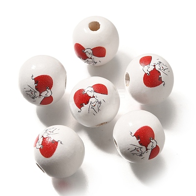 Valentine's Day Element Printed Wood Beads WOOD-R002-01-01-1