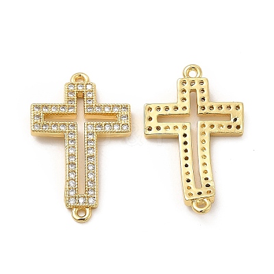 Brass Micro Pave Clear Cubic Zirconia Connector Charms KK-E068-VB326-1