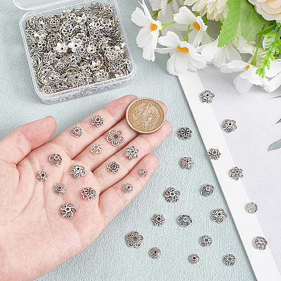 300Pcs 15 Style Tibetan Style Alloy Bead Caps FIND-GO0002-02-1